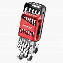 Facom Set De Clés Mixtes à Cliquet 467BF.JP12PB Jeu De Clés à Anneau Articulées, Dimensions Métriques Dans Le Support