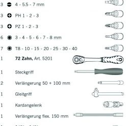Projahn Jeu De Douilles Métrique 8651 Jeu De Clés à Douille 1/4", 46 Pièces Proficraft, Cliquet 48 Dents