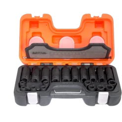 Bahco Jeu De Douilles Métrique Jeu De Clés à Chocs 1/2" Métrique Modèle Court Et Long, 20 Pièces D-DD/S20