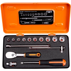 Bahco Jeu De Douilles Métrique Jeu De Clés à Douille 1/4" Métrique 15 Pièces, Boîte Métallique A6716DZ