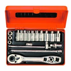 Bahco Jeu De Douilles Métrique R6725MK Jeu De Clés à Douille 1/4" Métrique 4-10 19 Pièces Pour La Technique Du Froid