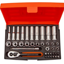 Bahco Jeu De Douilles Métrique SL25L Jeu De Clés à Douille 1/4" Métrique 4-13 Mm, 37 Pièces