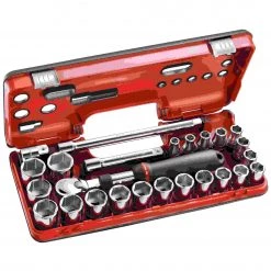 Facom Jeu De Douilles Métrique SXL.DBOX2 Coffret DBOX Cliquet Extensible 1/2” - Douilles 1/2" 6 Pans Métriques